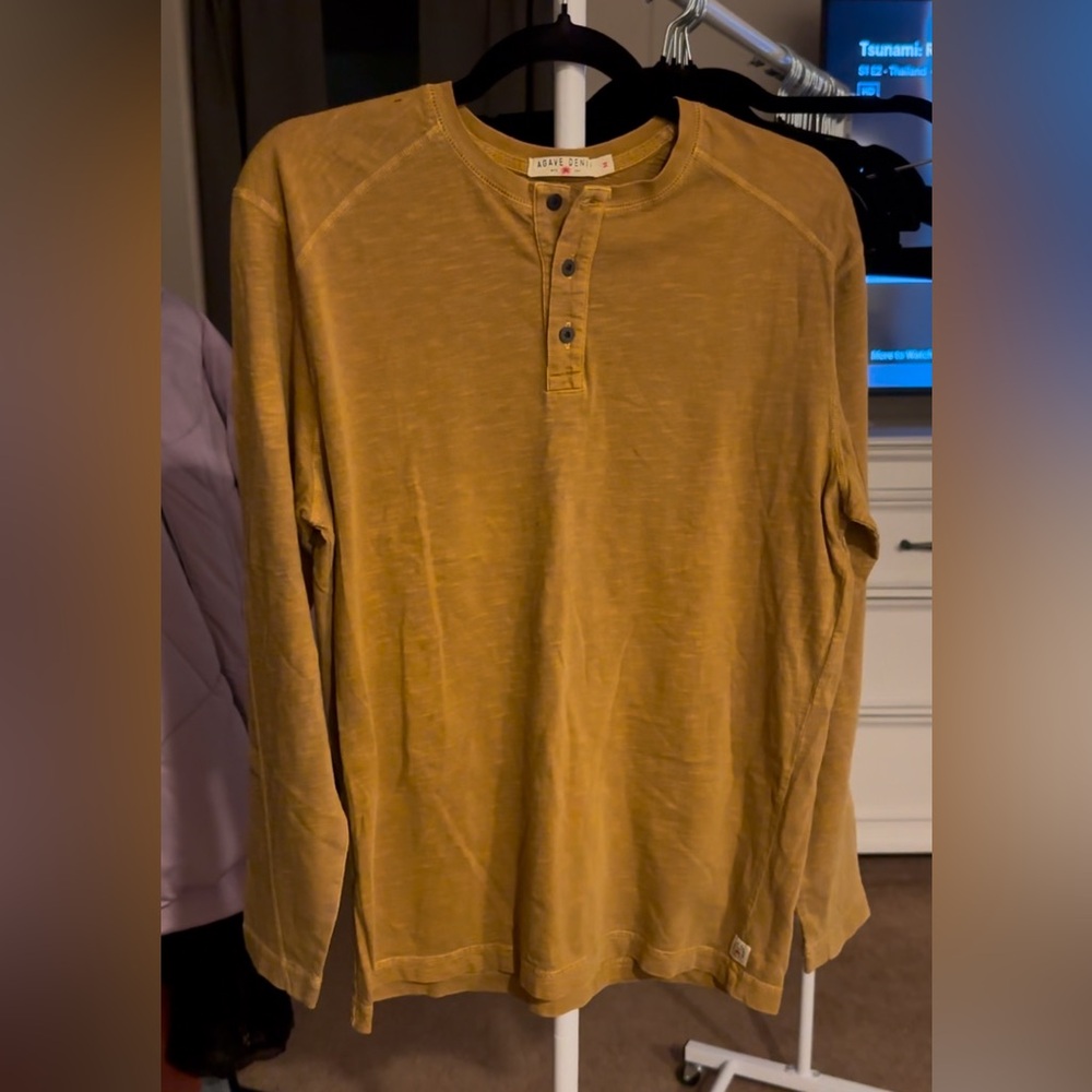 New Mens Agave Denim Henley Top Medium